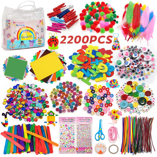 :  Without Bastelset Children, 2200+ PCS DIY Crafting Craft Kit Craft Box, Craft Felt Craft Paper Crafting Supplies Craft Supplies Craft Kit Scrapbooking, Pipe Cleaners, Pom poms, Beads