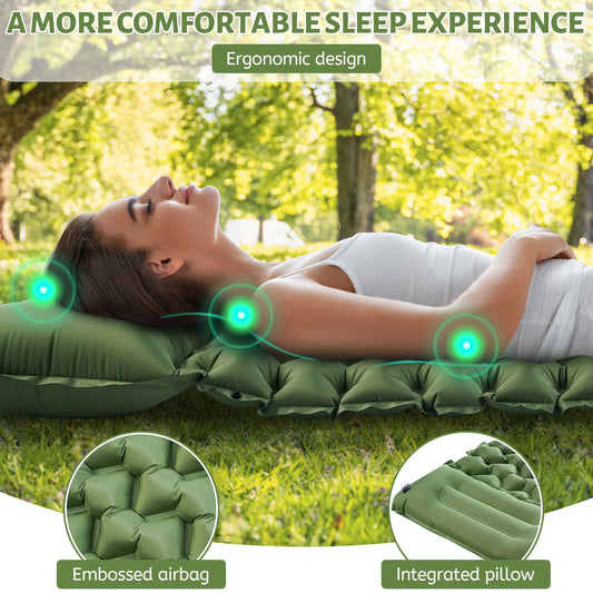 KUOGAS Self-Inflating Sleeping Pad, Extended and Thickened Camping Mattress, Air Pedal Air Pump Air Mattress, Ultra-Light Portable Sleeping Pad, Suitable for Camping, Beach, Hiking