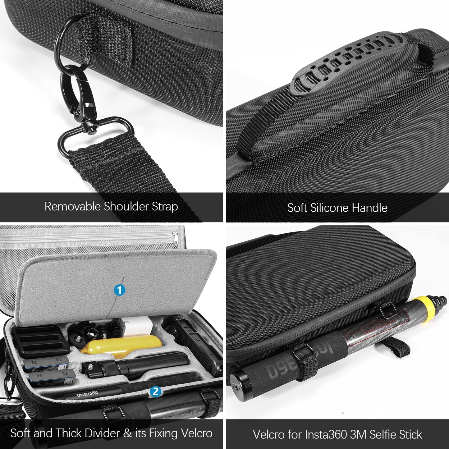 AMAZEAR carrying bag for Insta360 X4 / X5 case, compatible with 3m 9.8ft Extended Edition selfie stick, portable waterproof shoulder bag for Insta360 X5 / Insta360 X4 / X3 ONE X2 accessories.