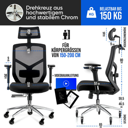 ELITESEATS Office Chair Ergonomic [TOP PICK] Scratch-Free Wheels Breathable | Ergonomic Desk Chair | Office Chair 150 kg Capacity | Computer Chair | Swivel Chair | Home Office Chair Ergonomic
