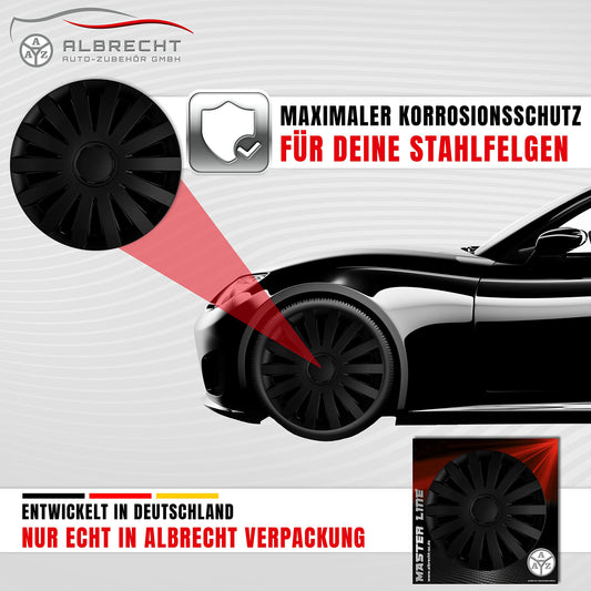 Albrecht 17 inch wheel covers in matte black for steel rims - Wind hubcaps made of high-quality plastic - Durable wheel covers in original Albrecht packaging - Made in EU