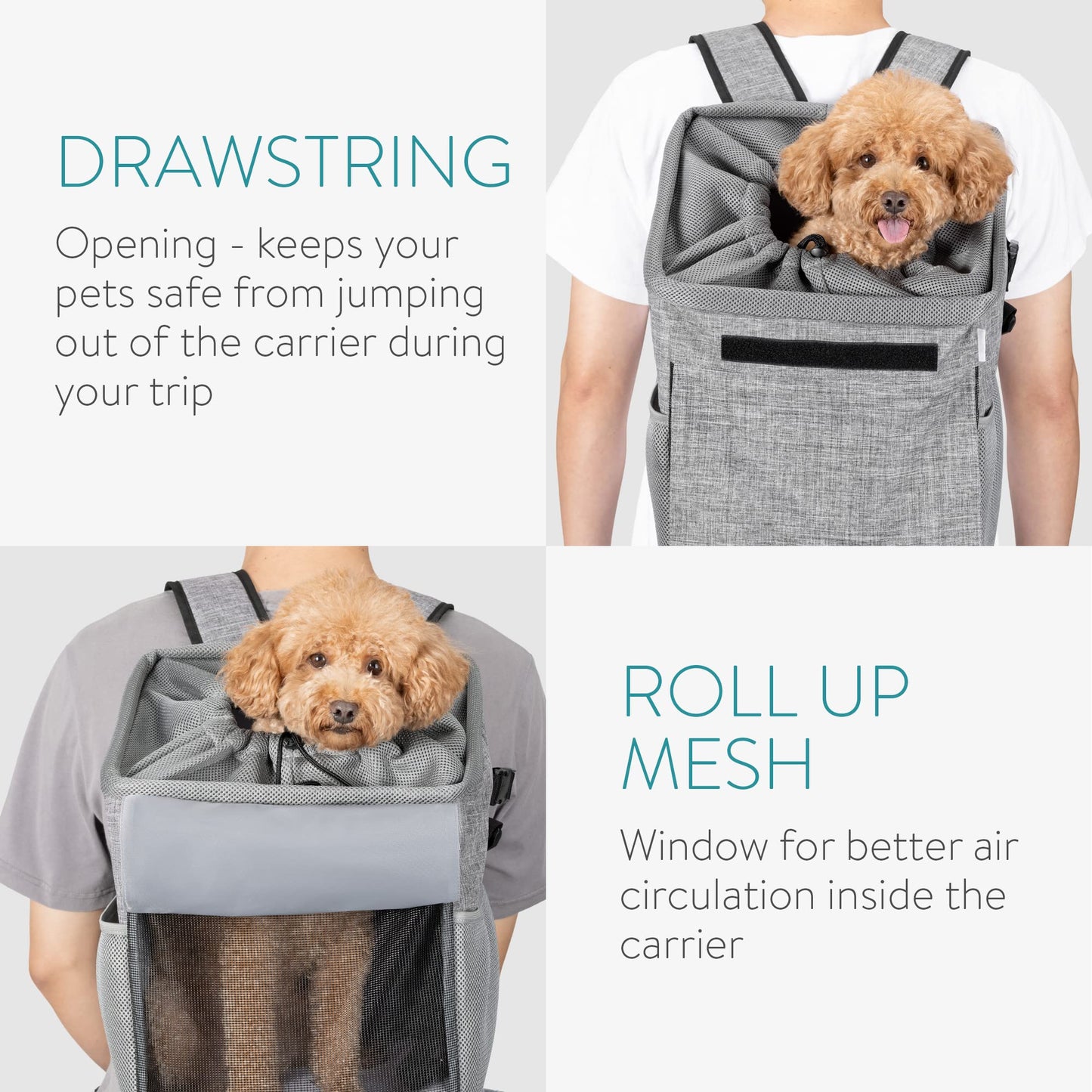 Navaris front bike basket for dogs up to 10kg - bike baskets for dogs and cats - dog bike basket, dog backpack, cat backpack - transport bag backpack - transport backpack grey