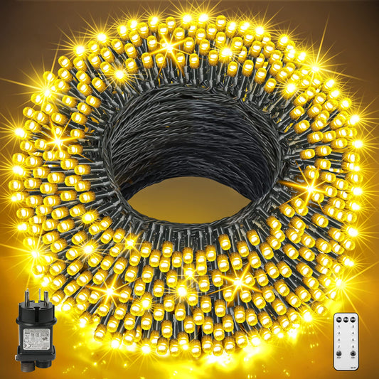 GYLIFEY outdoor fairy lights 100m Christmas fairy lights 800LED with remote control, waterproof LED fairy lights for Christmas decoration, warm white.