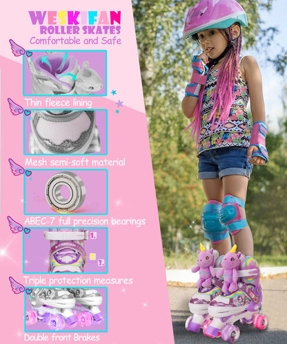 Children's unicorn doll roller skates for girls, adjustable in 4 sizes with glowing wheels. Quad roller skates for beginners, perfect for Christmas and birthday gifts. Size S (30-33).