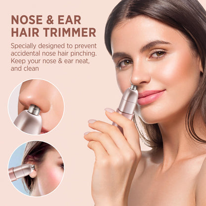 2-in-1 electric shaver for women: painless facial and nose hair trimmer - rechargeable for convenient hair removal on face, nose, ears.