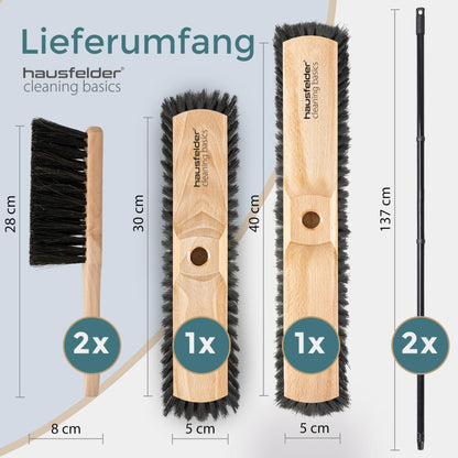 Household room broom with handle 30 cm + 40 cm parlor broom fine and soft, 2 x small dustpans (30cm + 40cm broom + dustpan)