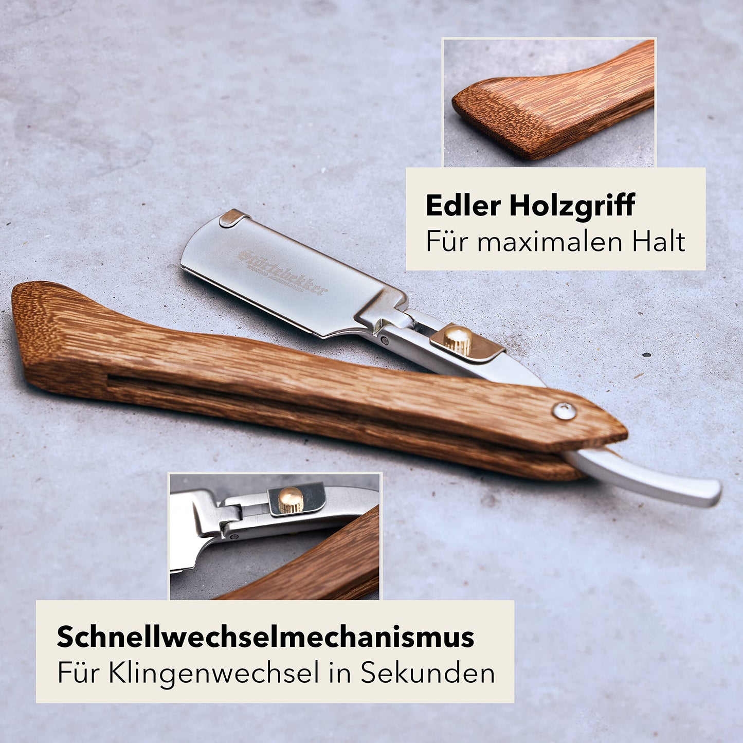 Störtebekker® premium straight razor with wooden handle in handmade leather case (black) including alum stick & shaving guide [+ 10 blades] - gift idea - straight razor set - wet shaving set - shaving kit