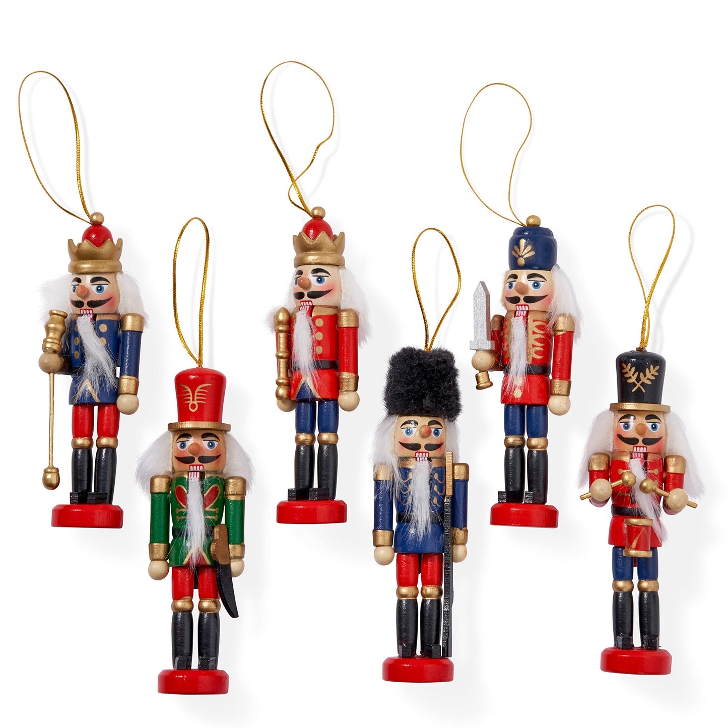 THE TWIDDLERS - 6 Traditional Christmas wooden Nutcrackers, 13cm - Soldier Ornaments Tree Decorations Christmas Tree Ornaments Christmas Decorations