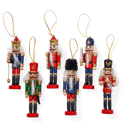 THE TWIDDLERS - 6 Traditional Christmas wooden Nutcrackers, 13cm - Soldier Ornaments Tree Decorations Christmas Tree Ornaments Christmas Decorations