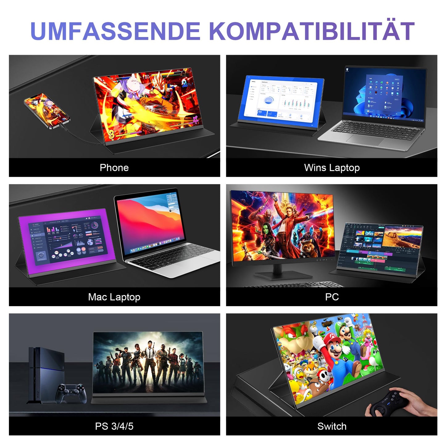 15.6'' Portable Monitor, 1080P FHD Portable Monitor with Protective Cover, Portable Mobile IPS Screen with Speakers, Ultra-Thin Second Screen for Laptop/PC/Mac/Xbox- USB-C & HDMI Connection.