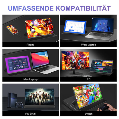 15.6'' Portable Monitor, 1080P FHD Portable Monitor with Protective Cover, Portable Mobile IPS Screen with Speakers, Ultra-Thin Second Screen for Laptop/PC/Mac/Xbox- USB-C & HDMI Connection.