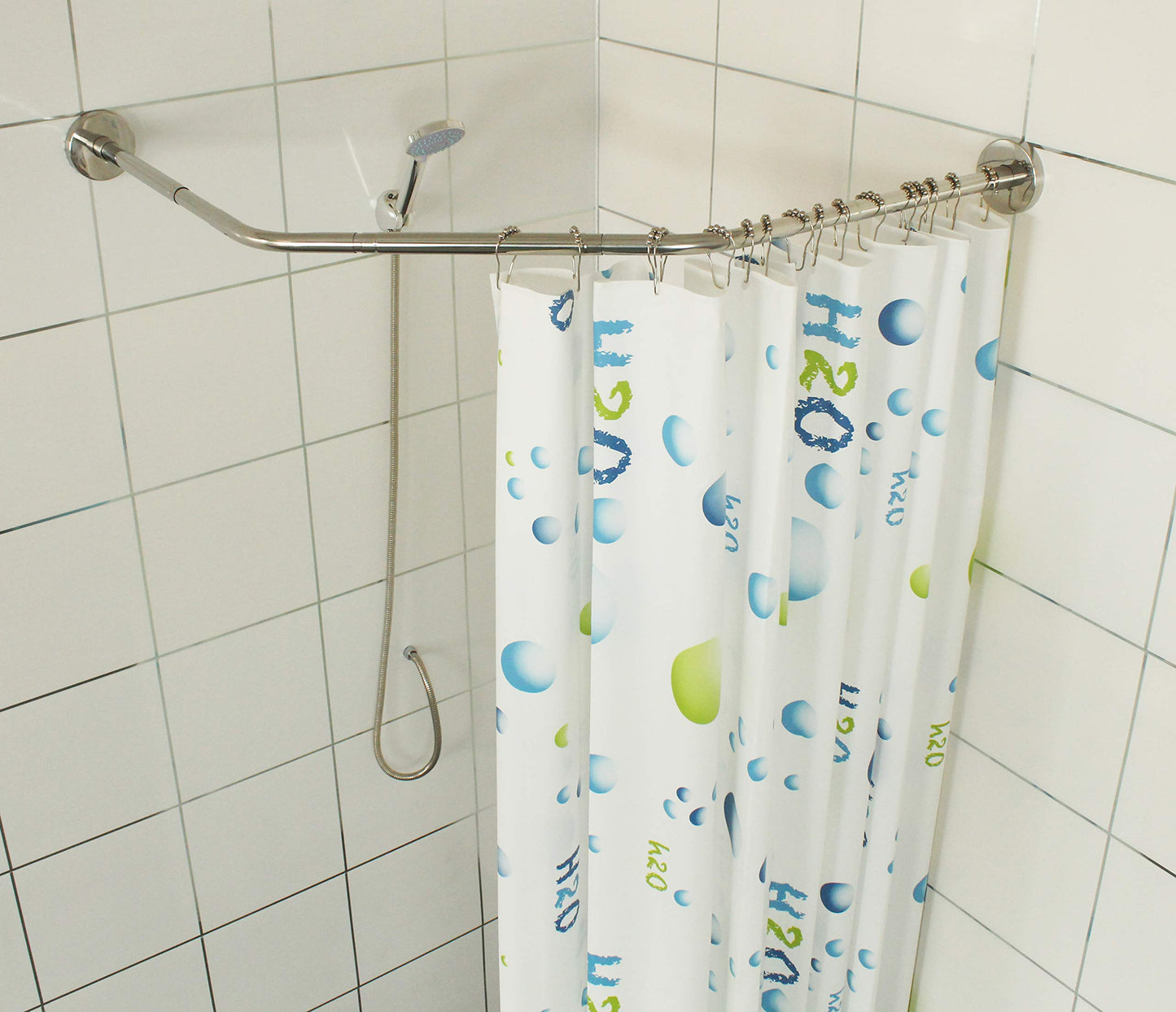 Sikaiqi Extendable 304 Stainless Steel Diamond Shape Bathroom Bathtub Corner Shower Curtain Rod (Diamond shape, both sides: 43-65 cm, center: 51cm-66 cm)