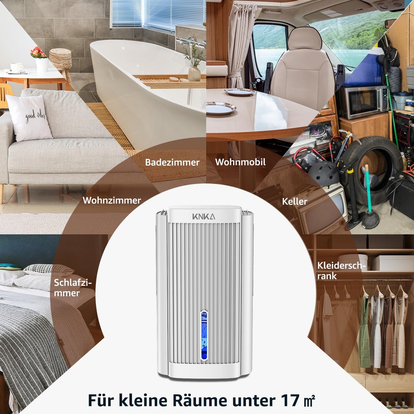 KNKA Dehumidifier, Electric Dehumidifier, 1.1L, Room Dehumidifier below 28dB for Apartment, Bathroom, Basement, with Automatic Shutdown and Sleep Mode, Colorful Night Light (White)