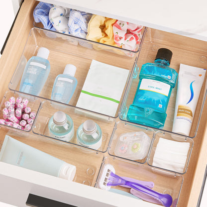Vtopmart 60 Pieces Drawer Organizer, 4 Sizes, Clear Plastic Drawer Organizer, Containers for Bathroom and Vanity, Organization for Kitchen Utensils, Makeup