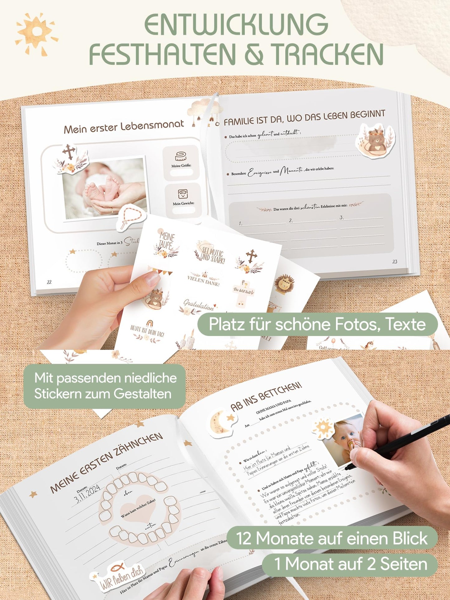 My First Year Baby Album, High-Quality Baby Journal Memory Book for the First Year, Photo Book Baby Gift Gifts for Birth Girl & Boy & expectant Mothers Hardcover Forest Animals