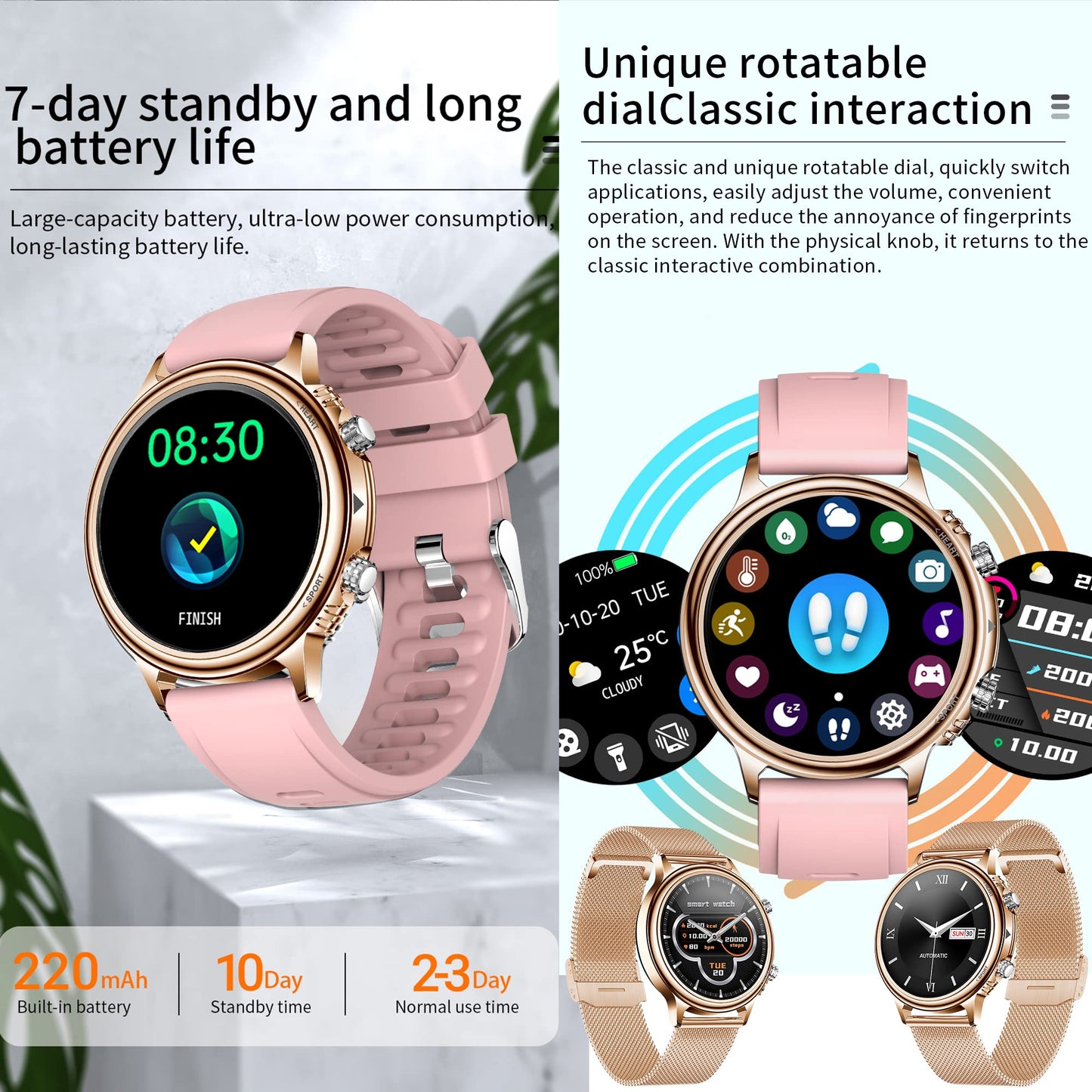 ZPIMY Smartwatch for Women Men, Smart Watch with Phone Function 1.32" Inch Touchscreen Fitness Tracker, IP68 Waterproof Fitness Watch Activity Tracker Fitness Wristwatch for Android iOS (Gold)