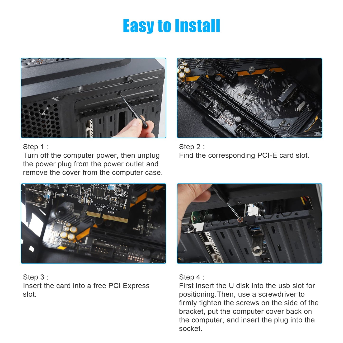 PCIe USB 3.2 Gen 2 card with 7 ports (4A + 3C), 10Gbps PCIe USB 3.2 card internal for desktop PC.