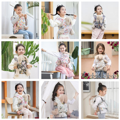 GAGAKU doll carrier, front & back cross shoulder straps, for kids over 3 years old. Made of 100% cotton in pink plum color. Ideal for carrying dolls.