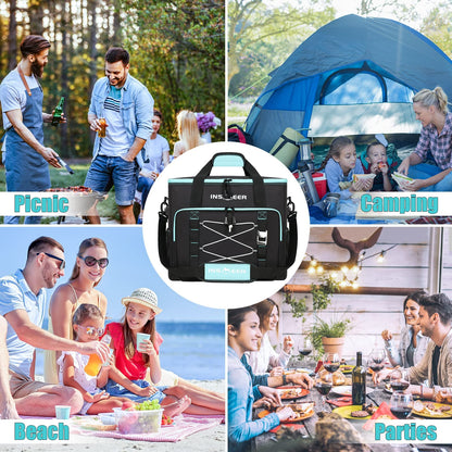 INSMEER Large 55L Cooler Bag, 90 Cans Foldable Cooler Bag, Leakproof & Waterproof Insulated Bag with Bottle Opener XXL Picnic Bag/Shopping Bag for Trip, Camping, Beach