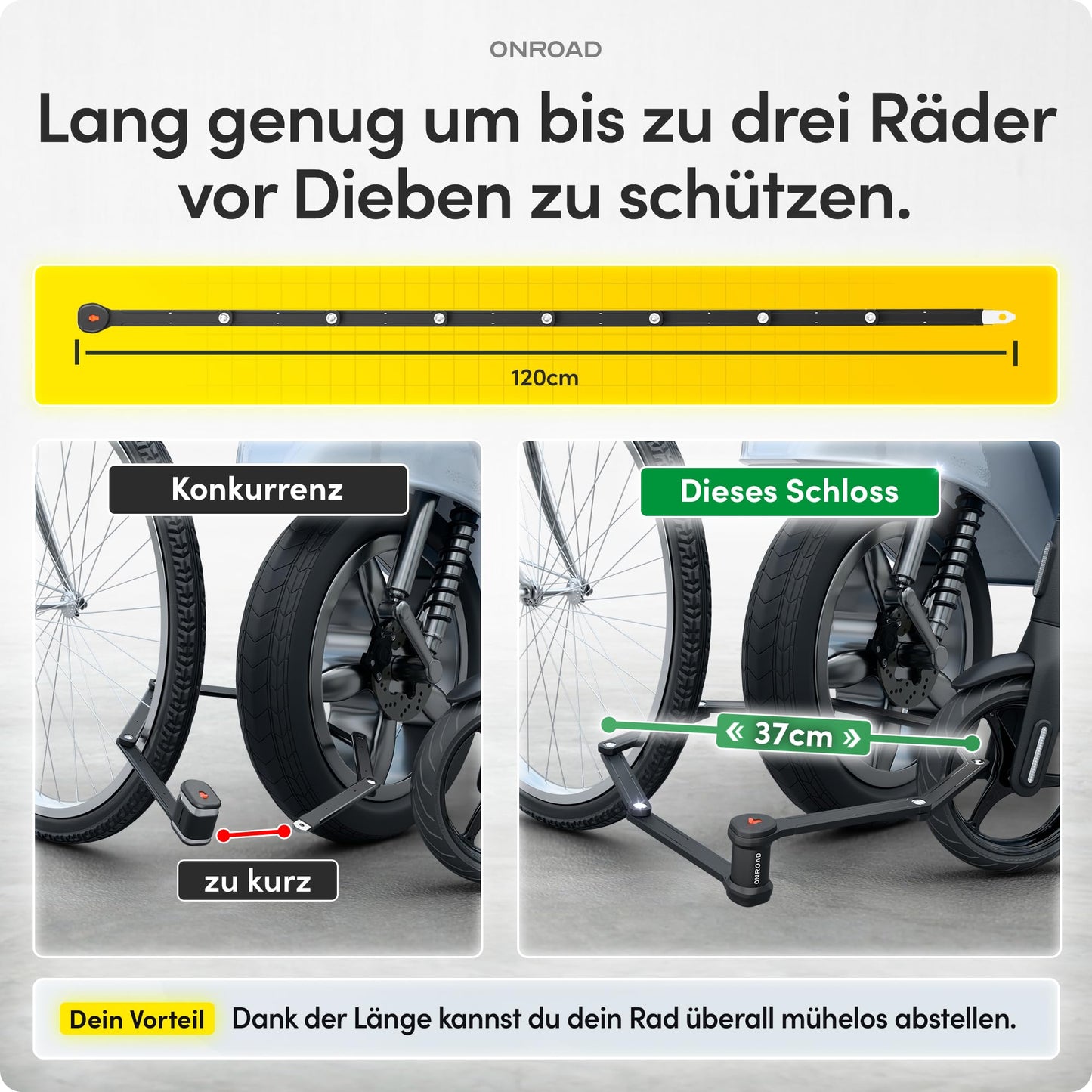 ONROAD foldable bike lock Onlock Ultra 120cm theft-proof - High security bike lock - Robust & heavy-duty foldable bike lock with bracket - Ideal for E-Bikes.