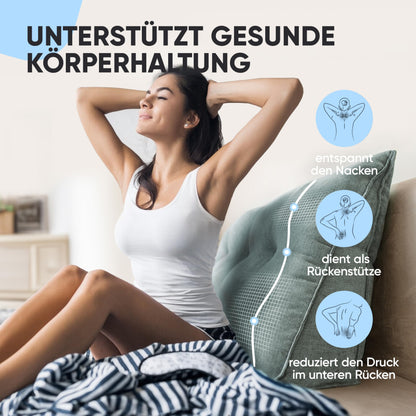 Bjorn & Schiller backrest cushion - reading pillow for bed and sofa, wedge cushion, backrest for the wall, seat cushion, wall cushion, large with washable cover (turquoise-gray, 70 cm)
