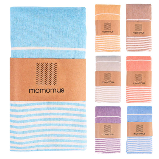 MOMOMUS Fouta XXL, sand-free, with fringes - Large beach towel XXL, made of cotton, sand repellent - Ideal for beach picnics - Turquoise, 210x240 cm