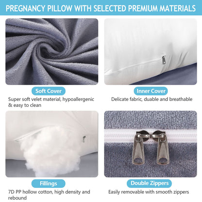 ShowyLive Pregnancy Pillow Nursing Pillow XXL Side Sleeper Pillow with Washable Cover for Pregnant Women and Anyone with Hip or Back Pain (145x70cm, Gray)