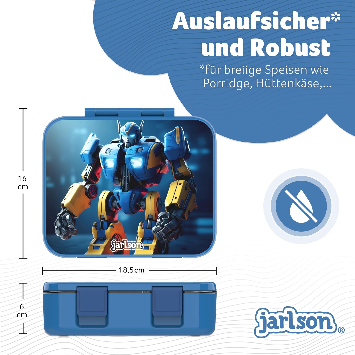 Jarlson® Kids Bento Lunch Box with Compartments MILI | BPA-Free | Leakproof | Snack Box | Lunch Box for Kindergarten and School | 1000 ml - Lightweight (Robot Blue)