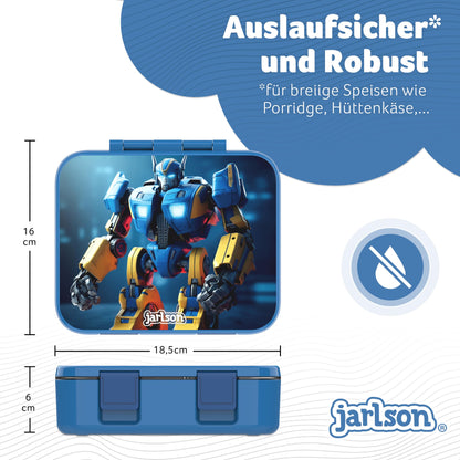 Jarlson® Kids Bento Lunch Box with Compartments MILI | BPA-Free | Leakproof | Snack Box | Lunch Box for Kindergarten and School | 1000 ml - Lightweight (Robot Blue)