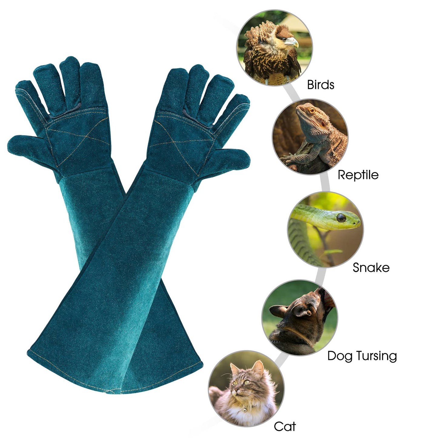 AOWPFVV gloves for handling animals, 60 cm/ 23.6 inch Anti-Bite work gloves for welding, caring for, handling dog/cat/bird/snake/parrot/lizard/reptiles.