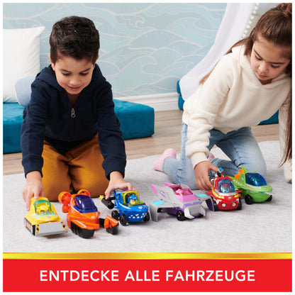 PAW Patrol, Aqua Pups - Base vehicle toy car in dolphin design with Marshall puppy figure, suitable for children aged 3 and up.