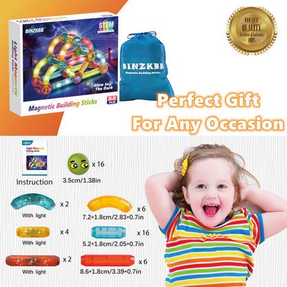BINZKBB Magnetic Building Blocks Construction Set, Large 52 Piece Magnets Educational Creative 3D Building Toy for Kids Gift from 3 4 5 6 Years Old Boys Girls.