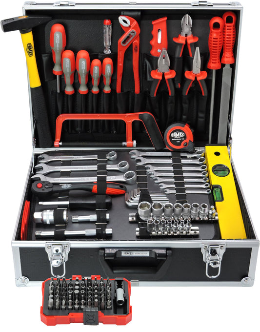 FAMEX 755-58 Aluminum tool case filled with 164 pieces - tool box packed with tool set.