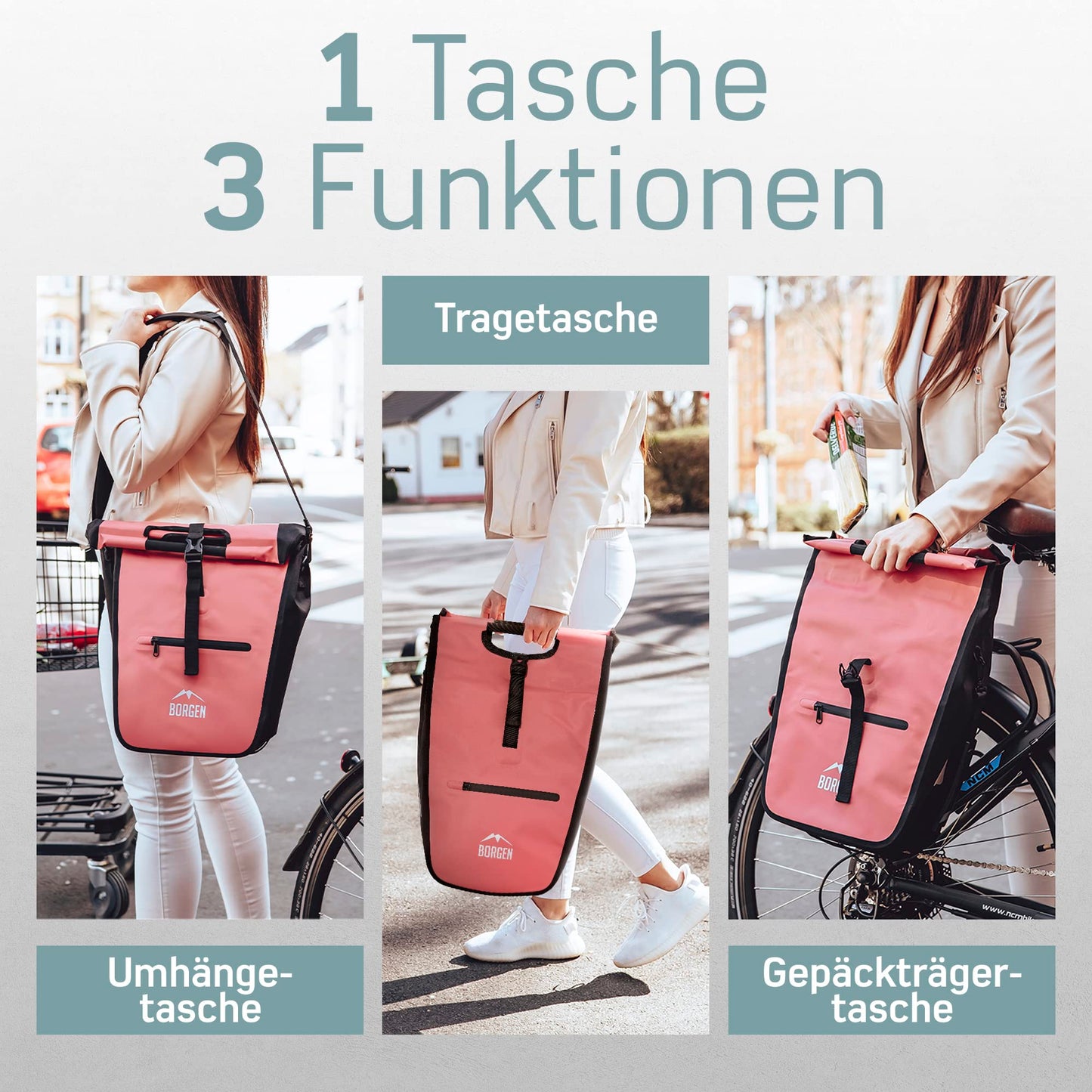 Borrow bicycle shopping bag for luggage rack with removable cooling insert - Can be used as a luggage carrier bag, bike bag, carry bag 23 liters.