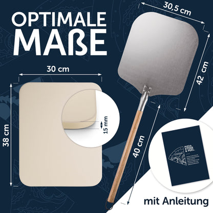 Blumtal pizza stone for oven 38x30cm + sturdy pizza peel - pizza stone for gas grill made of cordierite stone up to 900°C - suitable for gas grill - pizza stone - bread baking stone.