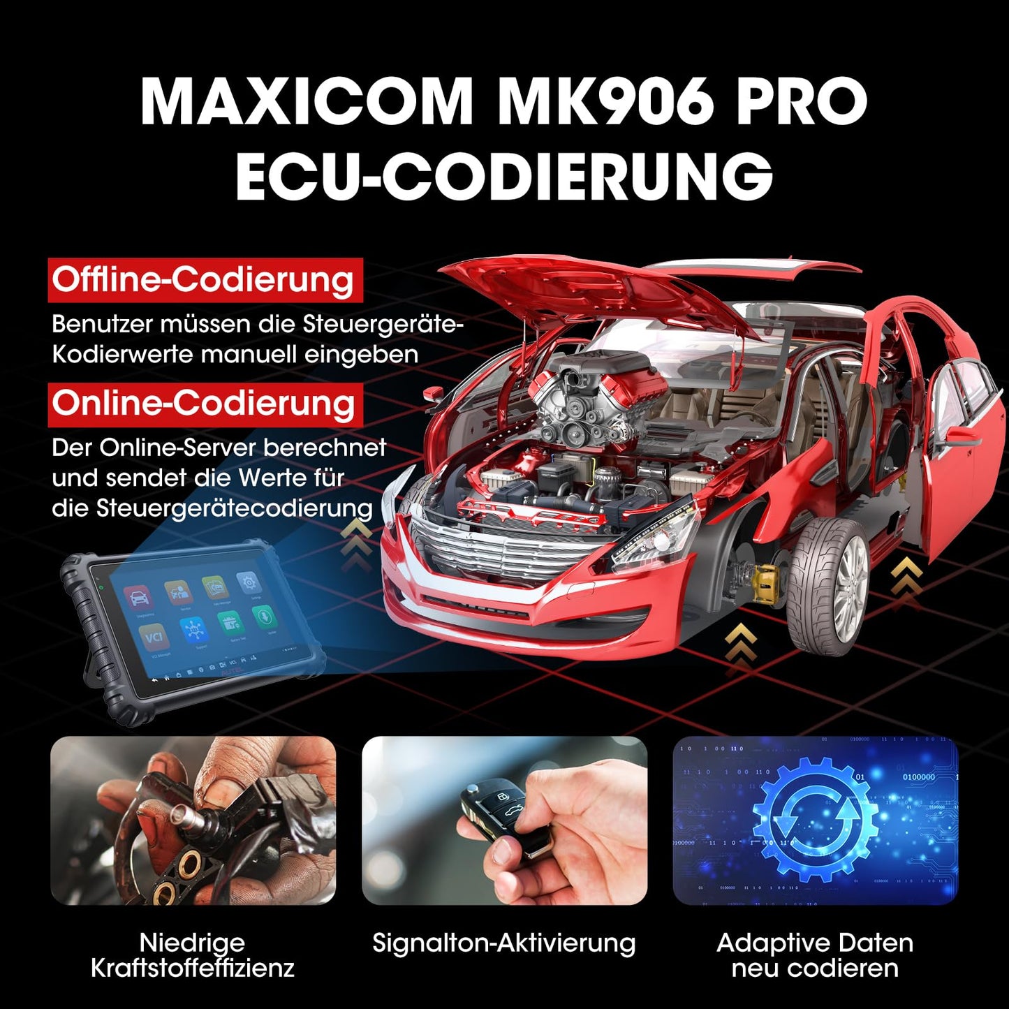 Autel Car Diagnostic Tool MaxiCOM MK906Pro OBD2 Scanner, upgraded from MK908/MS906BT, same as MS906 Pro, ECU coding, bi-directional control, 36+ services, 10 high-end functions, all systems.