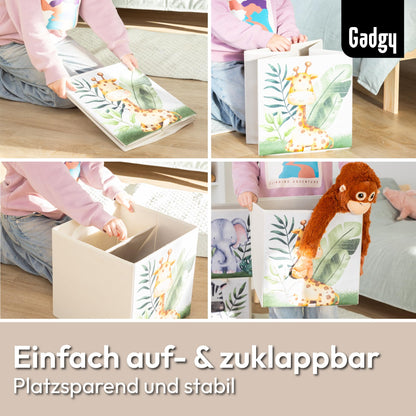 Gadgy Storage Box Kids - Storage Box Kids Room 4 Pack - Compatible with Kallax Kids Boxes - Foldable Kids Storage Boxes 33x33x33 cm - Animal-themed Kids Room Storage Boxes