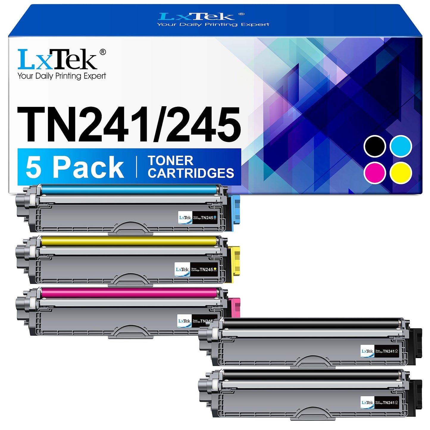 LxTek TN241 Compatible Toner for Brother MFC 9332CDW, Brother DCP 9022CDW, TN 241, TN245, HL-3142CW, MFC-9142CDN, HL-3152CD, HL-3140CW, DCP-9017CDW, MCF-9342CDW, MFC 9340CDW (5-Pack)