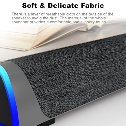SOULION R30 computer speakers, USB-powered small PC speakers, color-changing LED light with switch button, surround sound portable computer sound bar speaker for desktop laptop.
