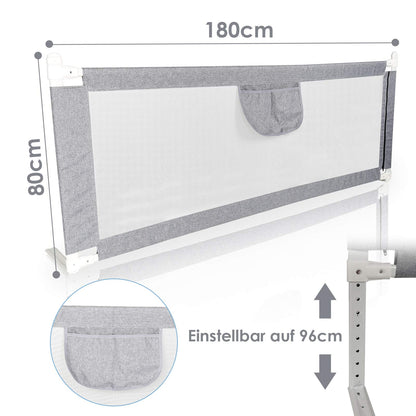 A 180 * 80 cm bed rail guard bed safety rail crib rail for children baby bed rail adjustable height foldable suitable for children's beds, parent beds anti-fall for baby children - Gray