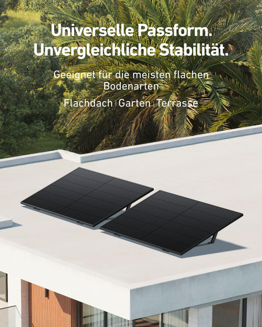 Anchor SOLIX solar panel mount for flat roof and garden, 2-pack, for flat roof garden terrace ground, easy installation, anti-slip design, 20° tilt angle, in black