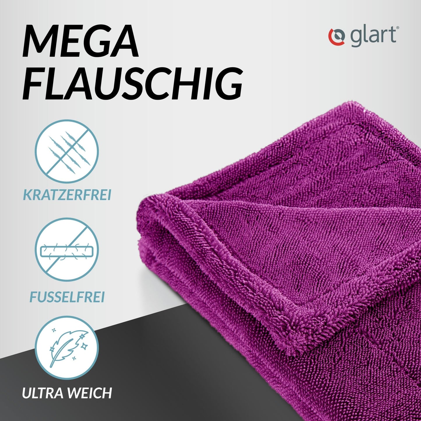 Glart Twist Car Drying Towel XXL (80x55cm) - Premium, extra absorbent, scratch-free. Ideal before car polish & after wheel brush. Large microfiber drying towel for car & motorcycle, lint-free.