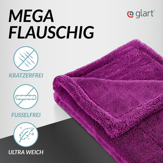 Glart Twist Car Drying Towel XXL (80x55cm) - Premium, extra absorbent, scratch-free. Ideal before car polish & after wheel brush. Large microfiber drying towel for car & motorcycle, lint-free.