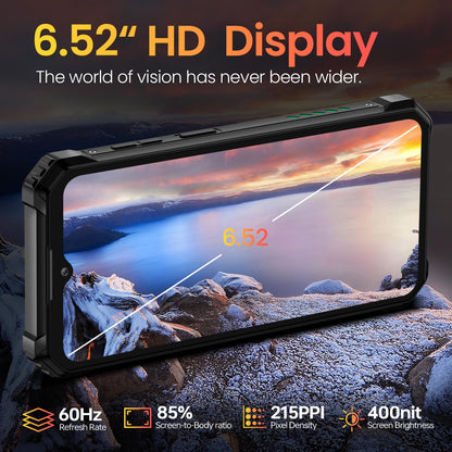 OUKITEL WP28E Outdoor Smartphone Android 14-10600mAh, 8GB +64GB/1TB, 6.52" with 13MP camera, IP68 water resistant, Dual 4G SIM, rugged phone with NFC/GPS/OTG/BT5.0-Green. No contract.