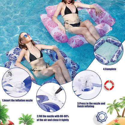 Funnity 2-piece pool inflatable with mesh (122x122 cm), water inflatable with pattern, water hammock for adults and kids, swim float for pool party summer water fun.