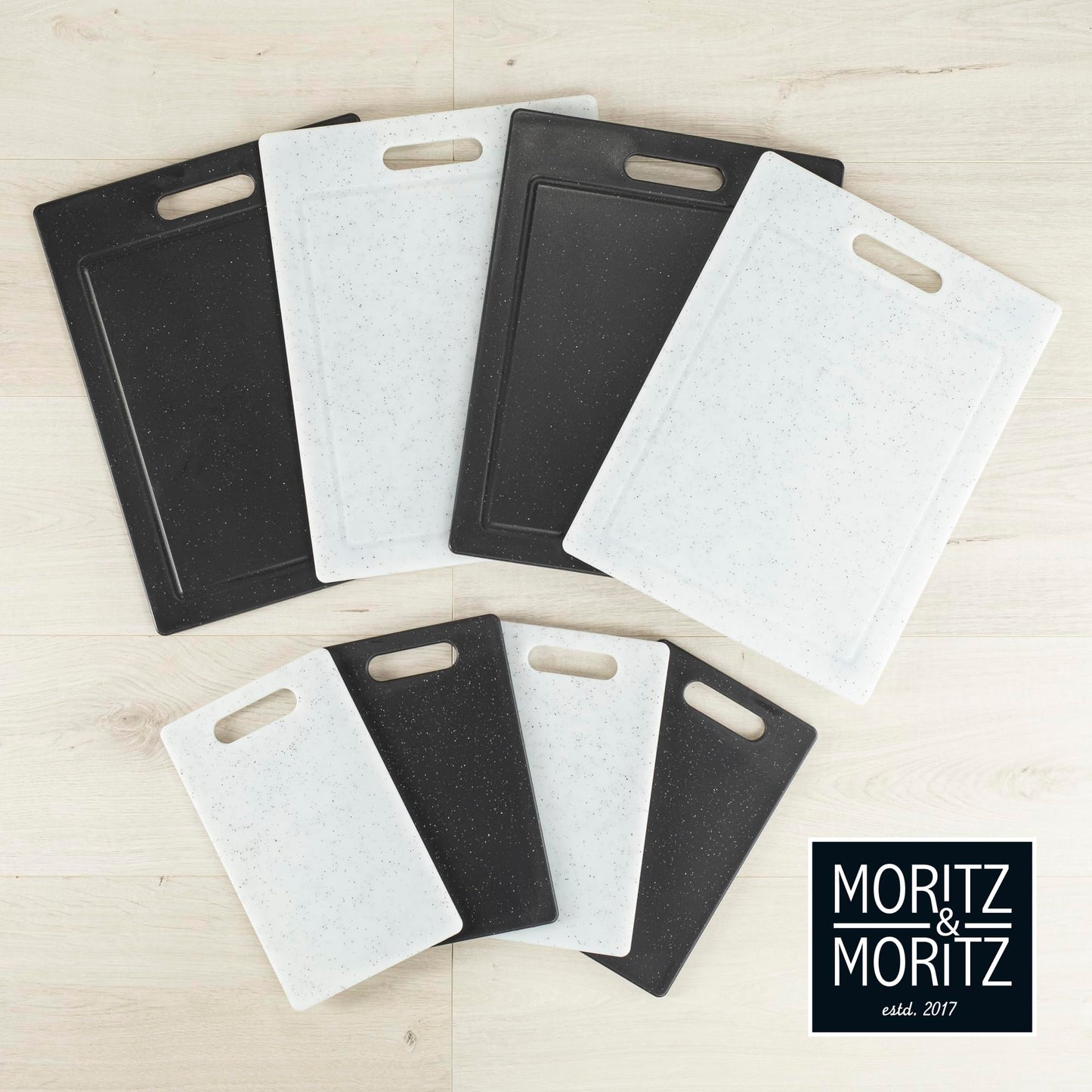 Moritz & Moritz 2x Plastic Cutting Boards - 36 x 27.5 cm - BPA-free Cutting Boards - Granite-style Kitchen Boards - Cutting Board with Non-slip Feet, Grip Opening - Cutting Board with Juice Groove