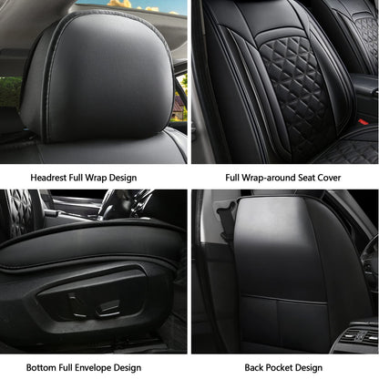JDWBT Luxury Car Seat Cover Front Seats, Universal Leather Front Seat Covers for Cars, Black Car Seat Cover for Front Seats, Black Car Seat Protector (2 Pack)