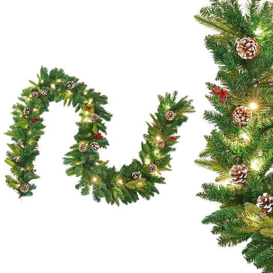 UISEBRT Christmas garland with lights, pine garland 5m, with 75 LEDs pine cones red berry artificial garland Christmas decor wreath for indoor & outdoor (Type A with string lights)