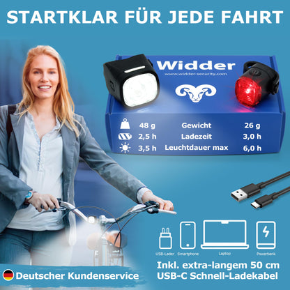 Aries Bike Light Front & Rear as a Set [Very Bright 90 Lum LED] - USB C Rechargeable Bike Light - Front & Rear Bike Light Set StVZO Approved - Bike Lighting for Road Bike MTB Kids Bike