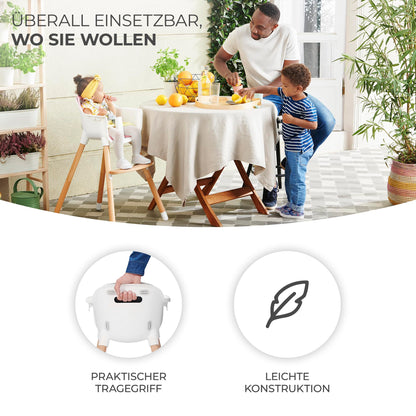 Children's high chair SIENNA 2 in 1, toddler high chair, baby chair, combination high chair, wooden legs, 5-point harness, footrest, removable tray, non-slip chair leg caps, for ages 6 months to 4 years, gray.